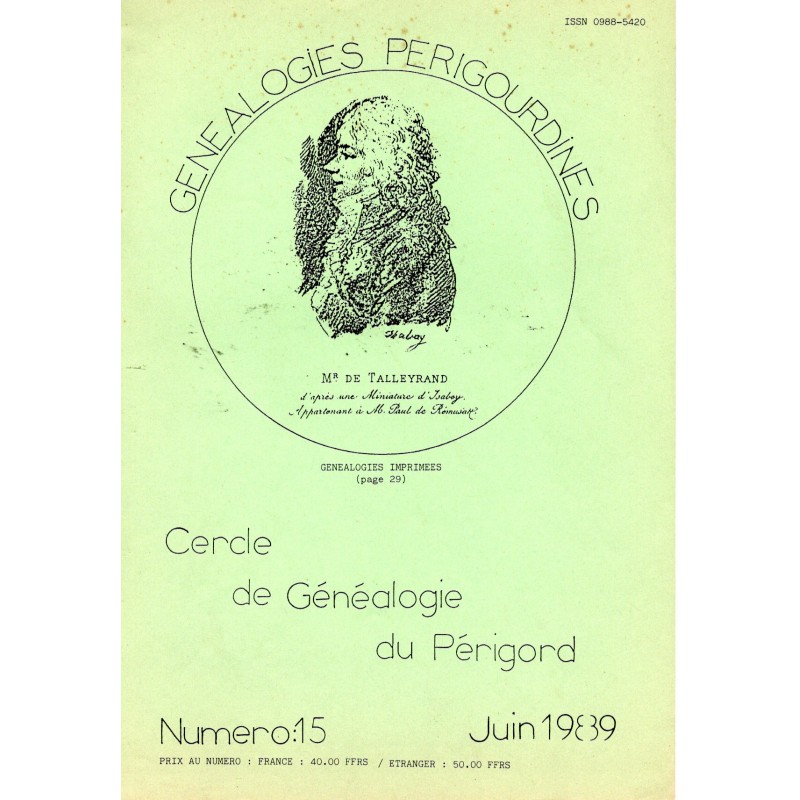 Généalogies Périgourdines N° 15 - juin 1989