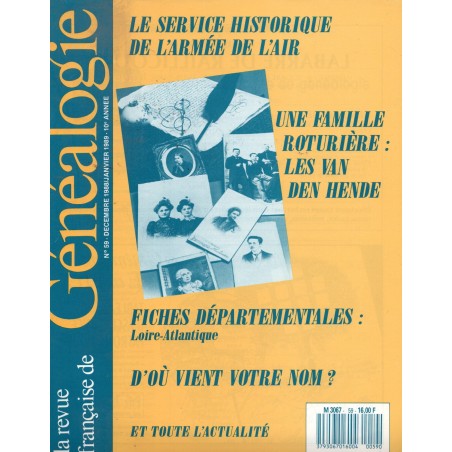 Revue Française de Généalogie N° 059 décembre 1988/janvier 1989