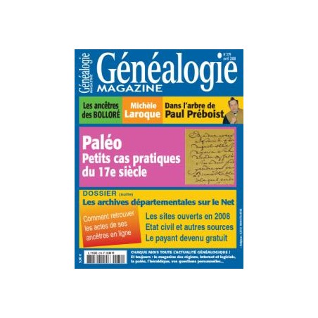 Généalogie Magazine N° 279 - Avril 2008 - Version numérique