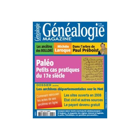 Généalogie Magazine N° 279 - Avril 2008
