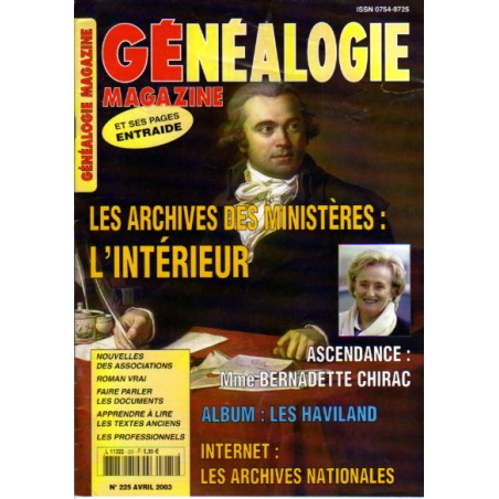 Généalogie Magazine n° 225 - avril 2003