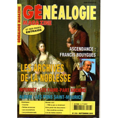 Généalogie magazine n° 218 - septembre 2002