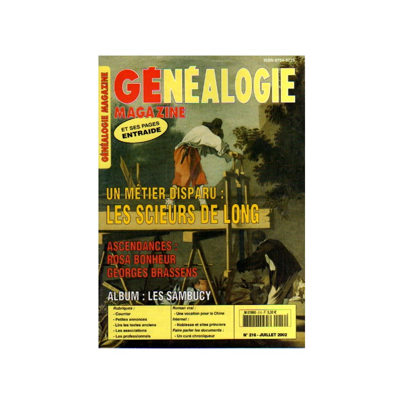 Généalogie magazine n° 216 - juillet 2002