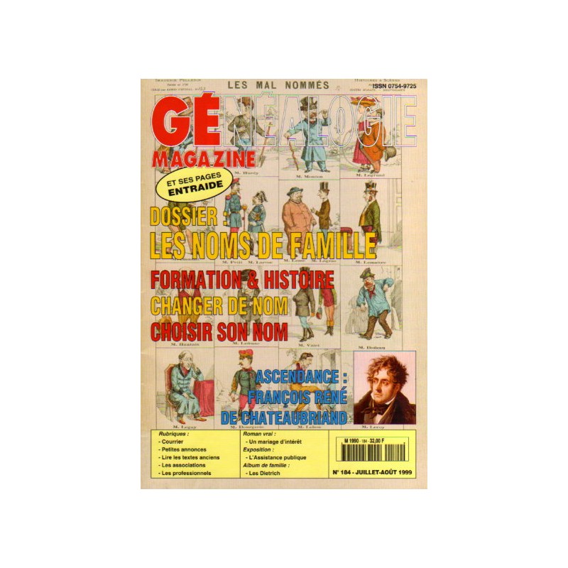 Généalogie Magazine n° 184 - juillet-août 1999
