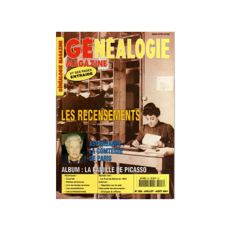 Généalogie Magazine n° 206 - juillet - août 2001