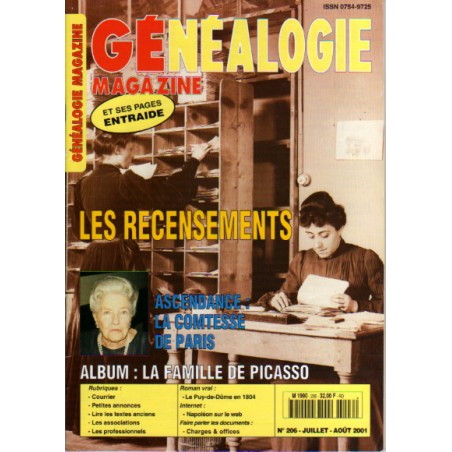 Généalogie Magazine n° 206 - juillet - août 2001