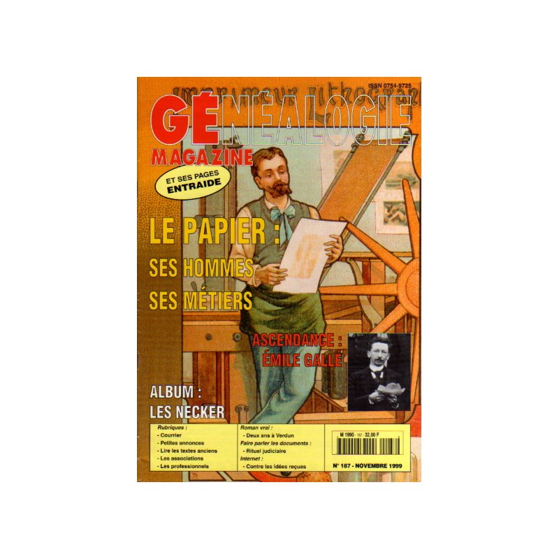 Généalogie Magazine n° 187 - novembre 1999